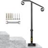 VEVOR Handrails for Outdoor Steps, Fit 1 or 2 Steps Outdoor Stair Railing, Single Post Wrought Iron Handrail