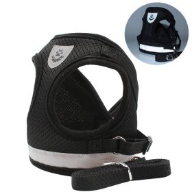 dog Harnesses and dog leash set; Pet Chest Strap Vest Dog Towing Rope Reflective Breathable Dog Rope Pet Supplies Wholesale (colour: black, Specification (L * W): XL)