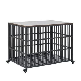 42" Heavy Duty Dog Crate for Large Medium Dogs, Furniture Style cage with 4 Lockable Wheels and 2 Locks (Color: Black)