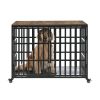 42" Heavy Duty Dog Crate for Large Medium Dogs, Furniture Style cage with 4 Lockable Wheels and 2 Locks