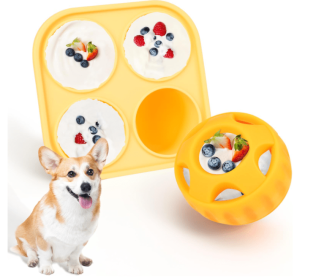 Dog Chew Toys For Puppies And Treat Trays, Long-Lasting Refillable Treat Toys And Silicone, Dog Treat Molds, Reusable, Dishwasher Safe, Suitable For S (Option: Tray ball yellow)